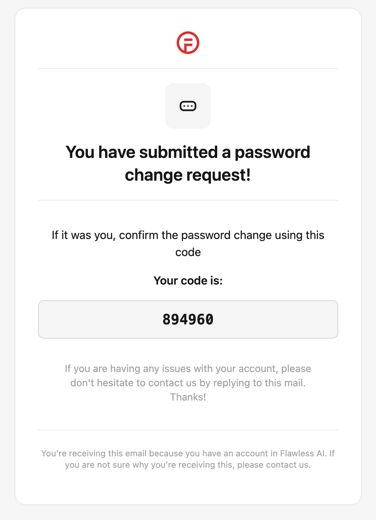 3 Password change request email with code