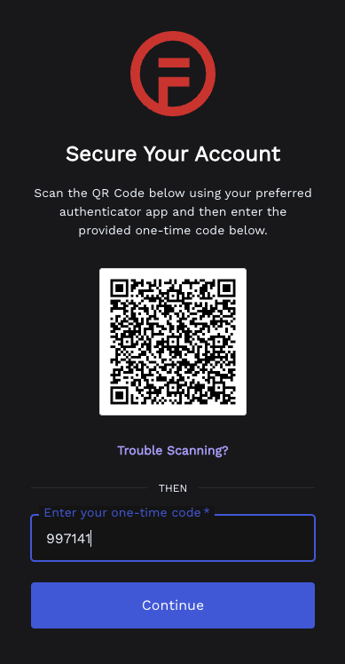 9 Secure your account enter code screen