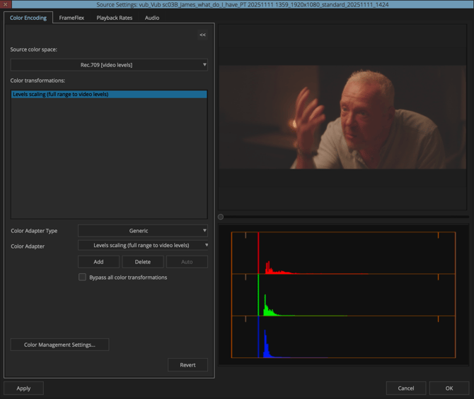 Avid example level scaling full range to video level applied
