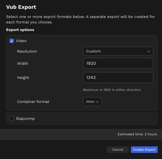 Draft vub export options