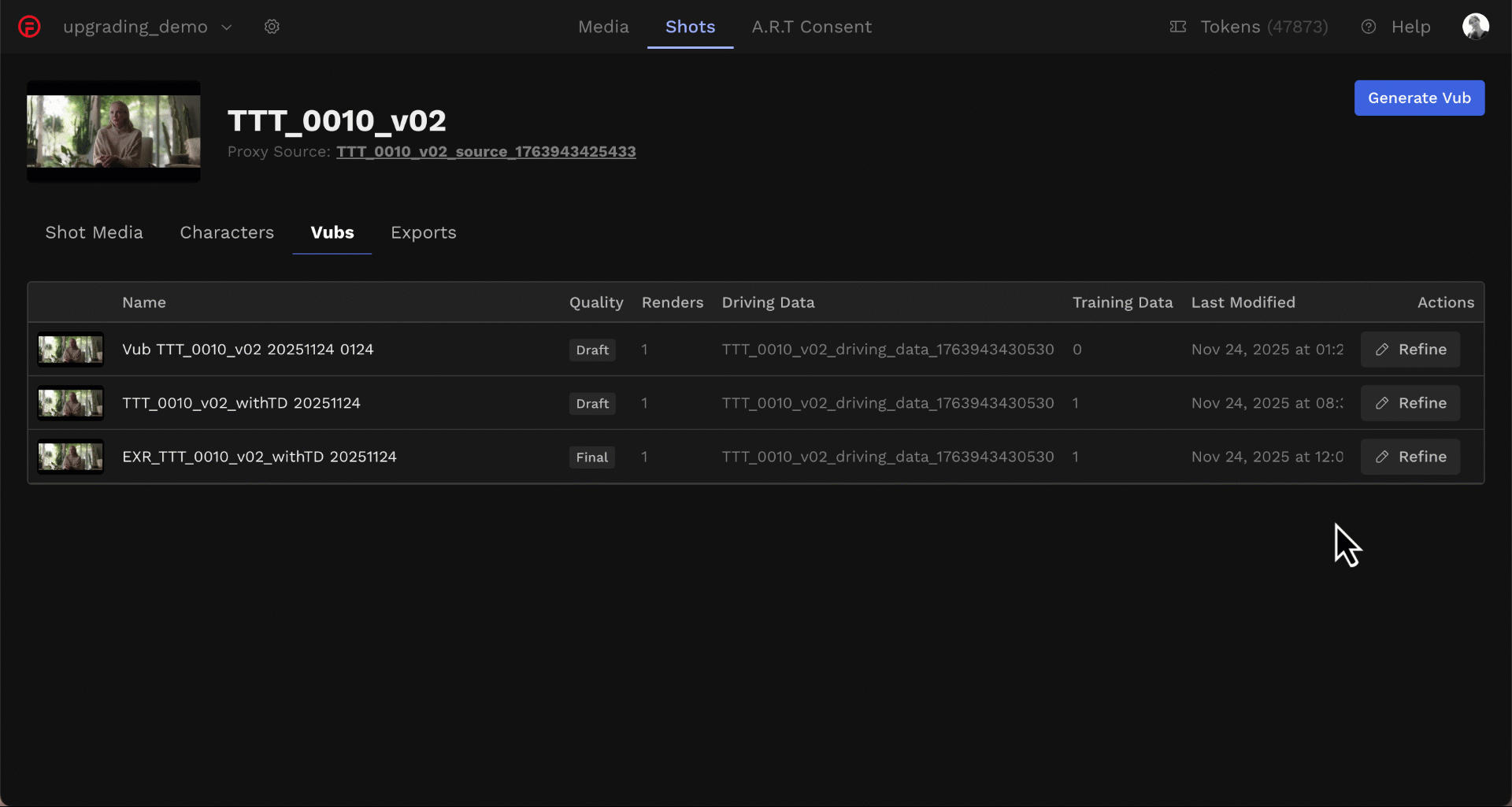 Export EXRs from Refine page