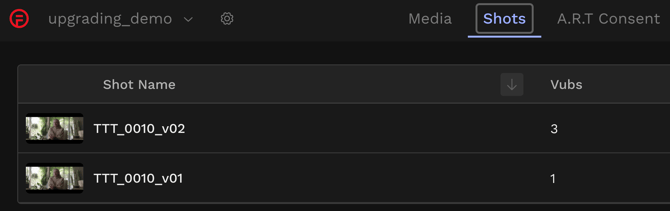 Shots tab